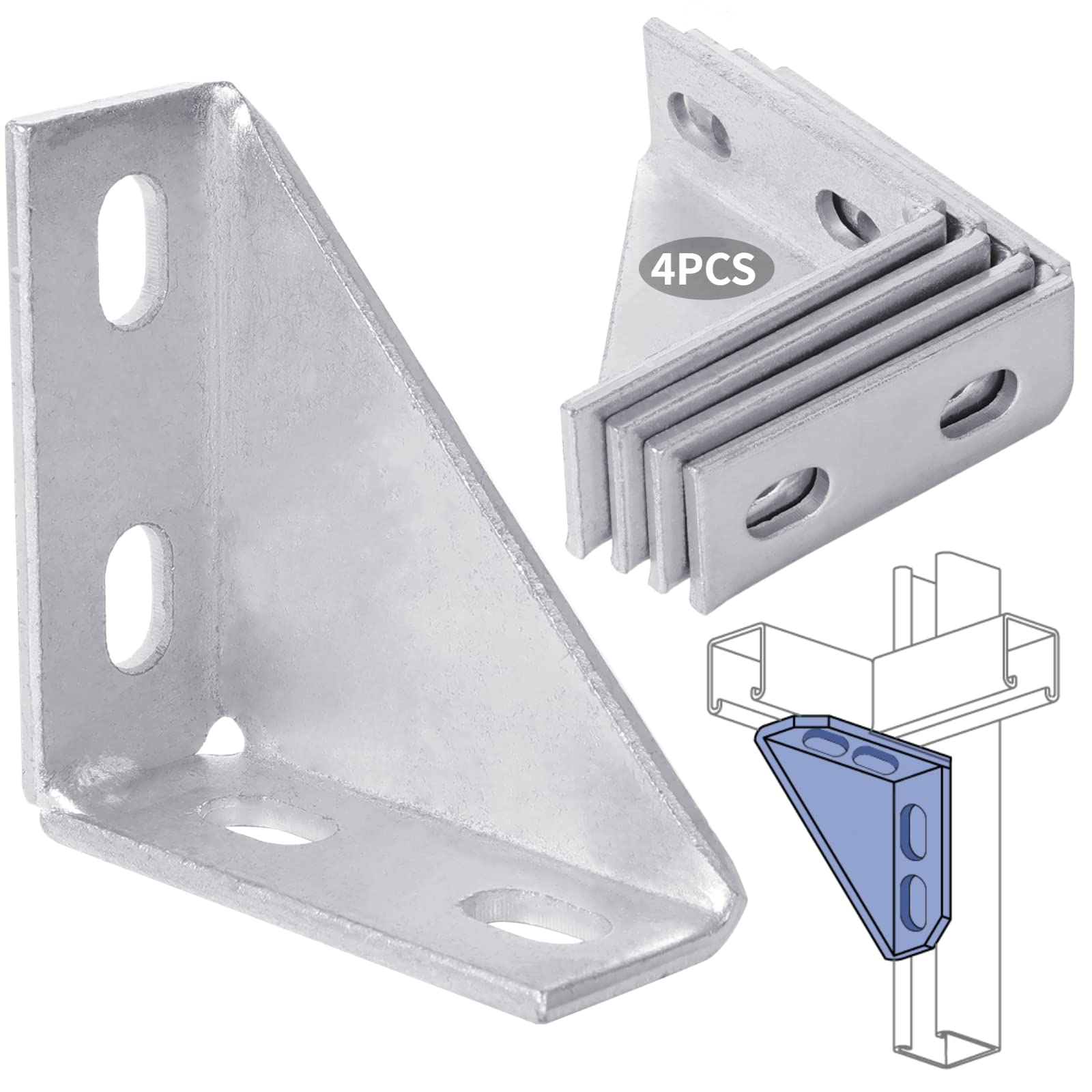 4PCS 90° Carbon Steel Gusseted Brackets Unistrut 1-5/8